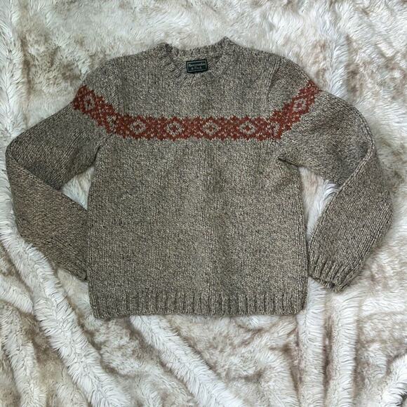 A&F Brown and Red Knit Wool Crewneck Sweater | Sz S - Picture 2 of 5
